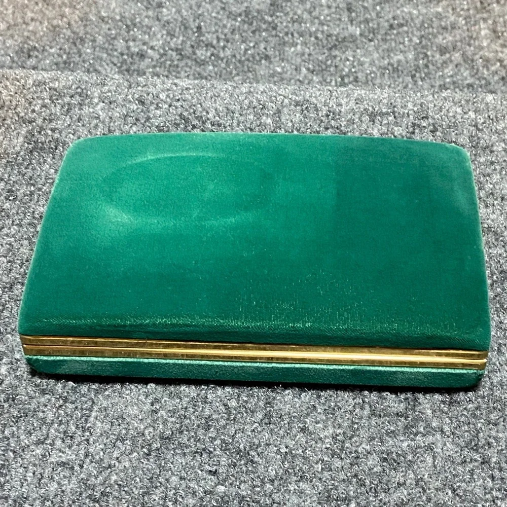 Mele Vintage Emerald Green Velvet Jewelry Case Gold Trim Mirror Travel‎ Box 520